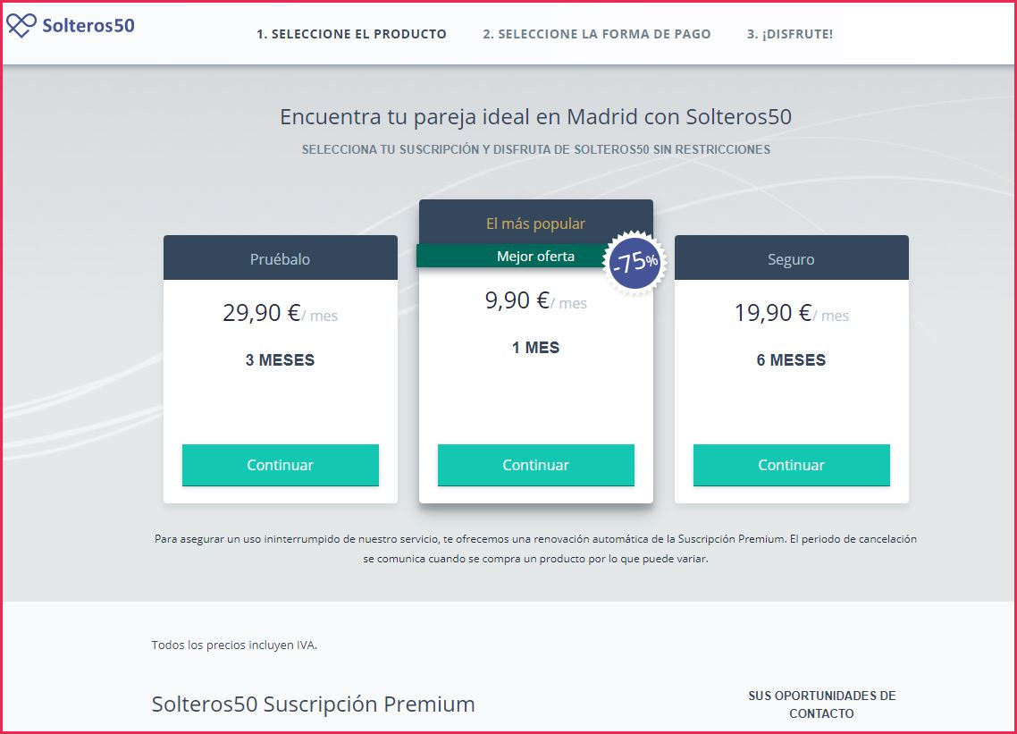 precios y tarifas de solteros 50