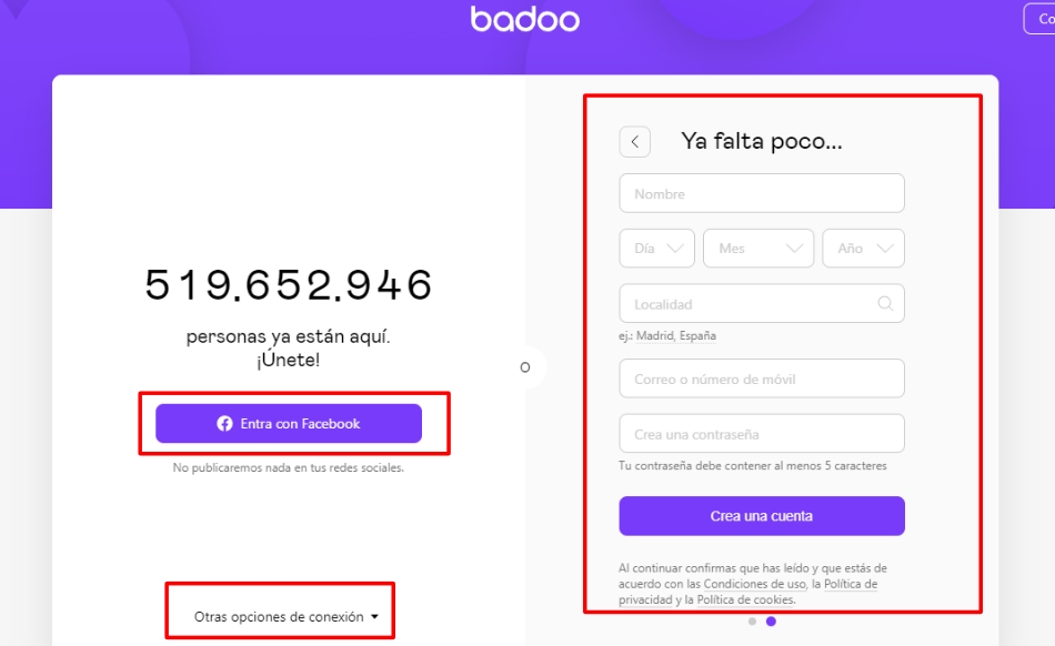 registrarse en badoo